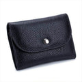 Short Mini Slim Top-grain Leather Wallet Card Bag Zip Coin Pocket, Black, Blue, Pink, Big Red, Gray