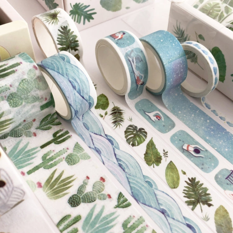 8 Roll / Box Paper Tape Basic Handbook Material Set Small Fresh Girl DIY Decorative Tape Antique Hand Account Sticker, (Life, Green, Blue Rhythm, Dream Love, Fruity Time, Dreamland