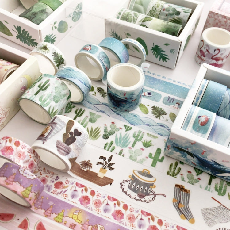 8 Roll / Box Paper Tape Basic Handbook Material Set Small Fresh Girl DIY Decorative Tape Antique Hand Account Sticker, (Life, Green, Blue Rhythm, Dream Love, Fruity Time, Dreamland