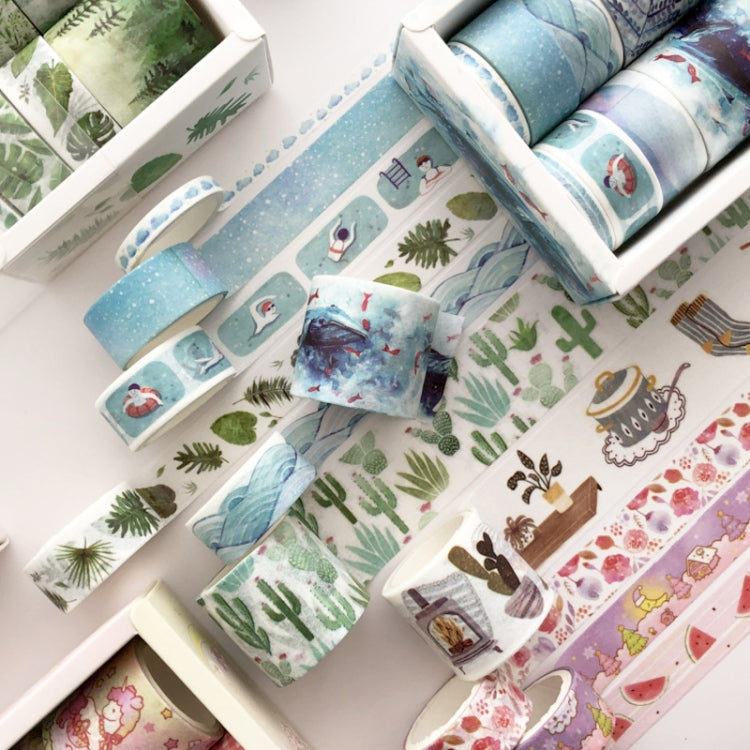 8 Roll / Box Paper Tape Basic Handbook Material Set Small Fresh Girl DIY Decorative Tape Antique Hand Account Sticker, (Life, Green, Blue Rhythm, Dream Love, Fruity Time, Dreamland