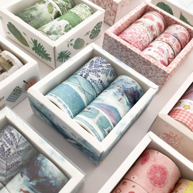 8 Roll / Box Paper Tape Basic Handbook Material Set Small Fresh Girl DIY Decorative Tape Antique Hand Account Sticker, (Life, Green, Blue Rhythm, Dream Love, Fruity Time, Dreamland