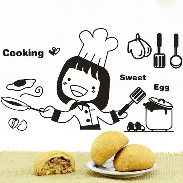Remove Waterproof Creative Cute Chef Cut Vegetables Kitchen Restaurant Wall Stickers, 20x30cm