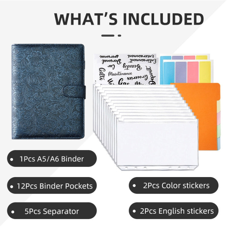 YMX-007 PU Leather Budget Binder Notebook Embossed Model Handbook, A6, A5