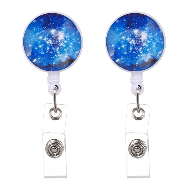 2 PCS Night Starry Sky Marble Crack Puller Retractable Buckle Lanyard Business Key Buckle Card Holder, Dark Blue Starry Crocodile Clip, Marble Alligator Clip, Aqua Blue Crocodile Clip, Purple Crocodile Clip