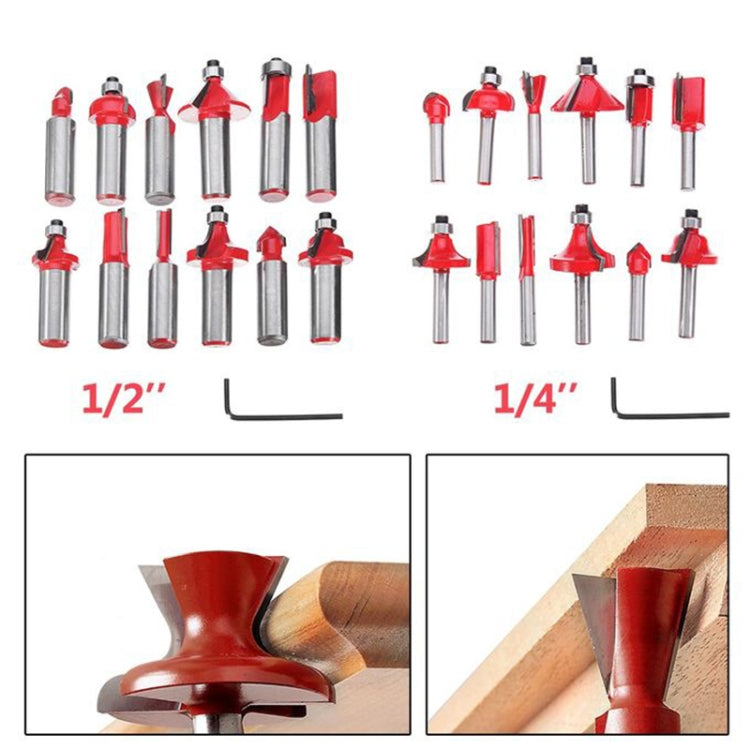 Woodworking Milling Cutter Set Trimming Machine Head Electric Wood Milling Engraving Machine Cutter, Red 1/4 Handle 12PCS, Blue 1/4 Handle 12PCS, Red 1/2 Handle 12PCS, Blue 1/2 Handle 12PCS, Red 1/4 Handle 15PCS, Red 1/2 Handle 15PCS                   ...
