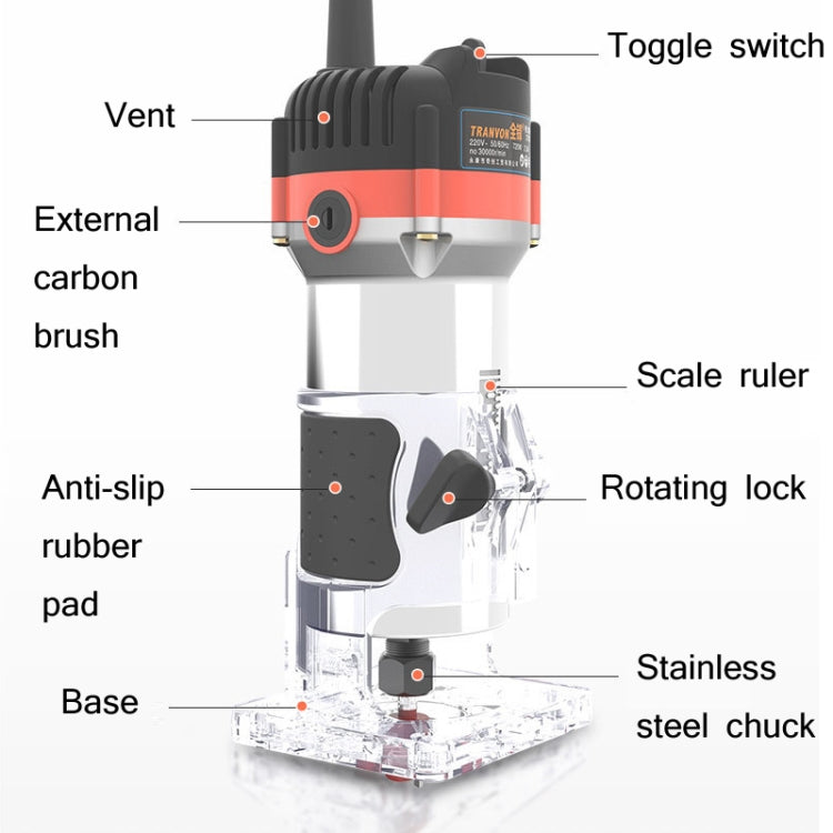 Woodworking Trimming Machine Multifunctional Electric Wood Milling Slotting Machine Engraving Tools EU Plug, 600W Plastic Body, 720W Aluminum Body