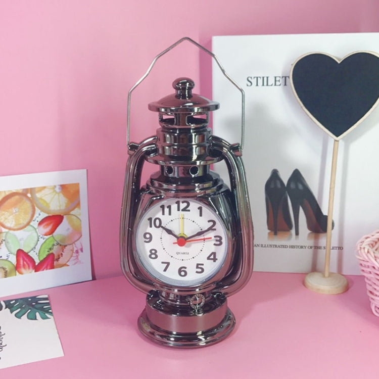 Retro Table Oil Lamp Small Alarm Clock Desktop Table Clock Living Room Decoration Supplies Office Craft Jewelry, Silver, Bronze, Ebony