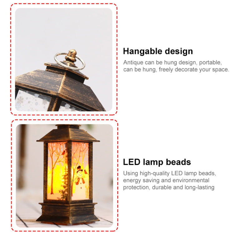 Christmas Flame Lantern Christmas Decoration LED Luminous Ornament Candlestick Lamp, White Elk, White Snowman, Red Santa, Bronze Snowman, Bronze Santa