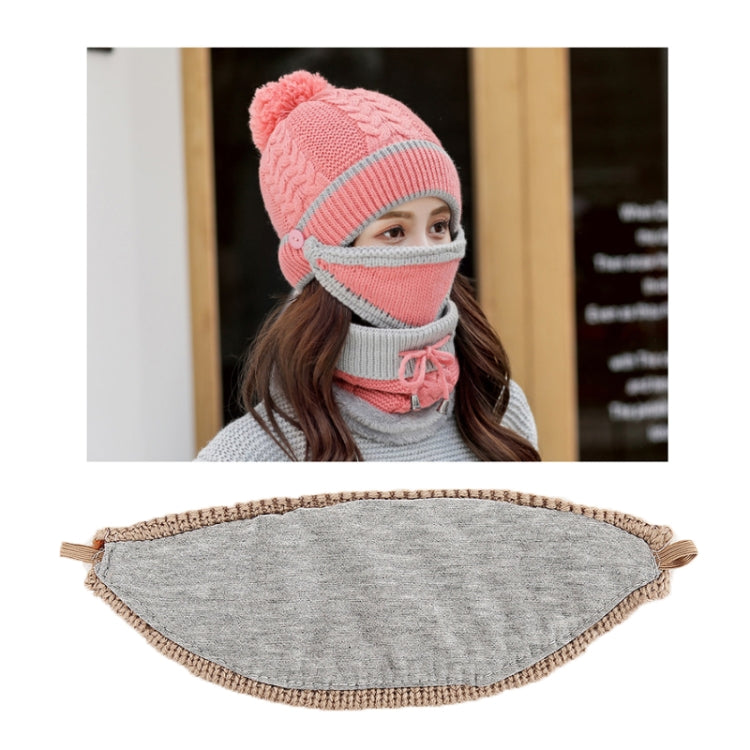 3 In 1 Female Winter Two-color Warm Woolen Cap Mask and Scarf, Free Size