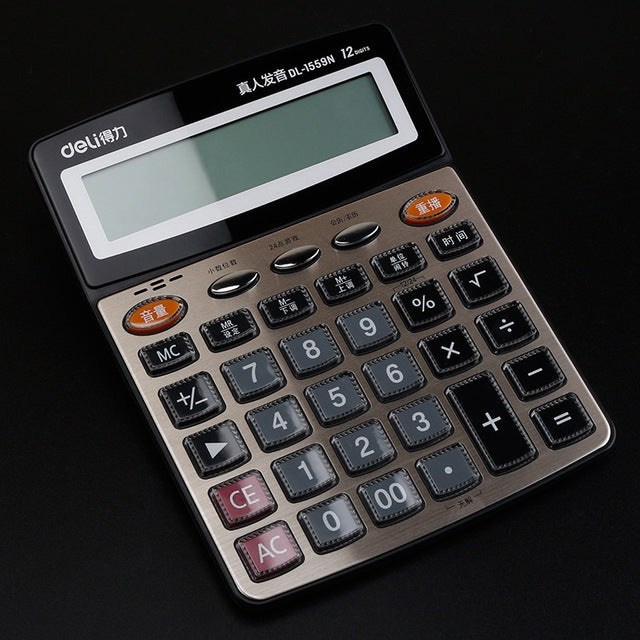 Deli 1559N Live Voice Calculator Multifunctional Office Finance 12-bit Calculator, 1559N