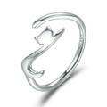 Naughty Cat Sterling Silver Ring Fashion Open Ring, SCR220-B, SCR220