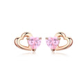 Sterling Silver Earrings Heart-shaped Rose Gold-plated Zircon Earrings, SCE090-C