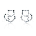Simple Plain Silver Cat Earrings Sterling Silver Hollow Female Earrings Small Animal Silver Jewelry, SCE271