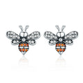 S925 Sterling Silver Earrings Bee Inlaid Female Earrings, White, Gold