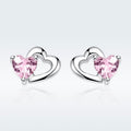 Heart-shaped S925 Sterling Silver Earrings with Gemstones, SCE090