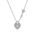 S925 Sterling Silver Platinum Plated Heart Lock Necklace Girls White Inlaid Zircon Key Jewelry, SCN315
