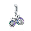 S925 Sterling Silver Bicycle Pendant Color Inlaid Zircon Beads DIY Bracelet Charm Accessories, Pendant, Pendant + Bare Chain