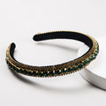 Multi-layer Glass Rhinestones Headband Full Rhinestones Gold Velvet Hairband, Green, Black, Coffee
