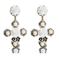 1 Pair Baroque Rose Flower Cross Long Earrings Vintage Earrings, White, Red, Black