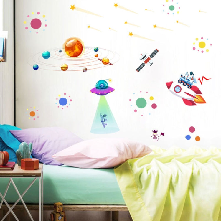 Cartoon Solar System UFO Astronaut Wall Sticker, UFO Astronaut