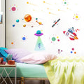 Cartoon Solar System UFO Astronaut Wall Sticker, UFO Astronaut