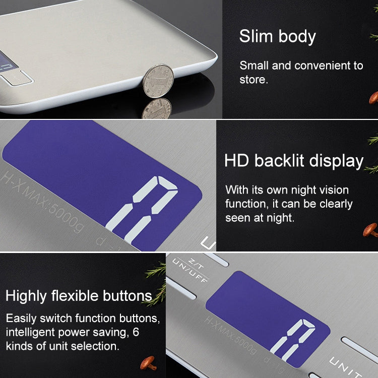 BOH-2012 Digital Multi-function Stainless Steel Food Kitchen Scale with LCD Display, Specification: 10kg/1g, 10kg/1g, Silver, 10kg/1g, Rose Gold