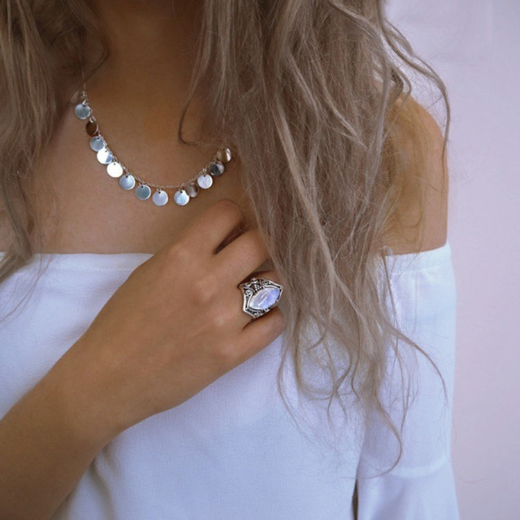 Vintage Silver Big Stone Ring for Women Fashion Bohemian Boho Jewelry, 10, 11, 5, 6, 7, 8, 9