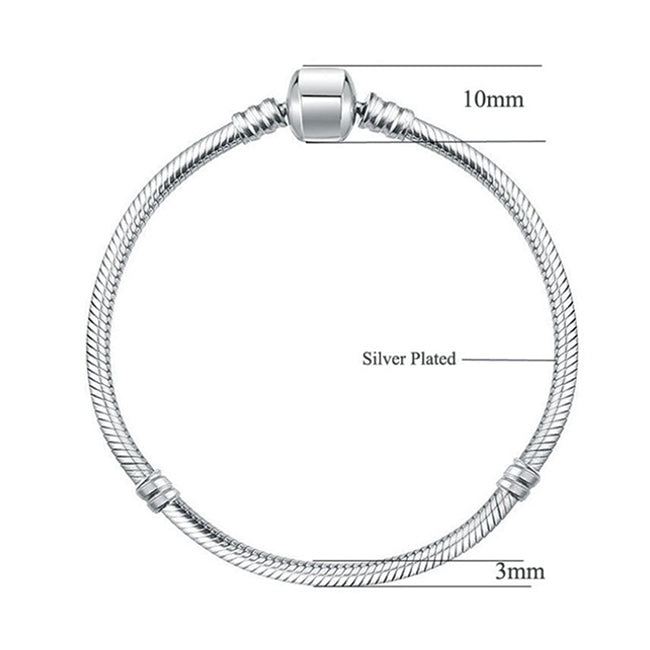 17-21cm Silver Snake Chain Link Bracelet Fit European Charm Pandora Bracelet, 19cm, 18cm, 20cm, 21cm
