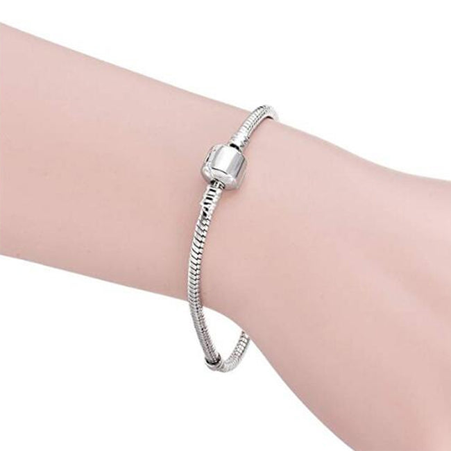 17-21cm Silver Snake Chain Link Bracelet Fit European Charm Pandora Bracelet, 19cm, 18cm, 20cm, 21cm