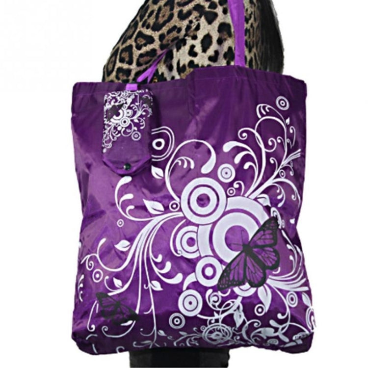 Foldable Shopping Bag Butterfly Flower Oxford Fabric Shoulder Bag Reusable Tote Bag, purple, coffee, red, rose red, purple red, sapphire blue, sky blue, orange, black