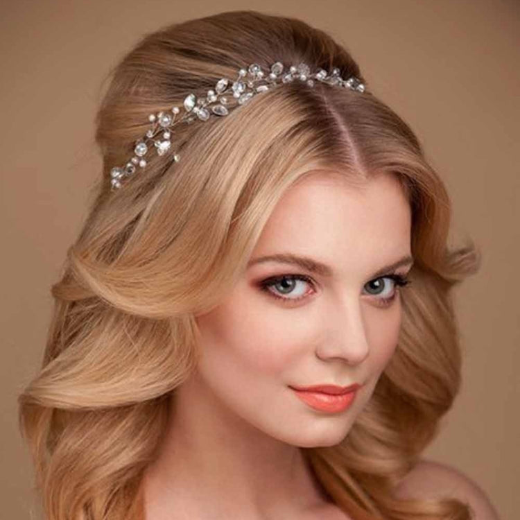 Fashion Leaves Bridal Hair Accessories Handmade Crystal Hair Jewelry Wedding Headband Headpiece for Women, Gold, Silver