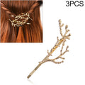 3 PCS Vintage Tree Branch Hair Clips Girls Alloy Hairpins, Length: 7.8 cm, Gold, Sliver