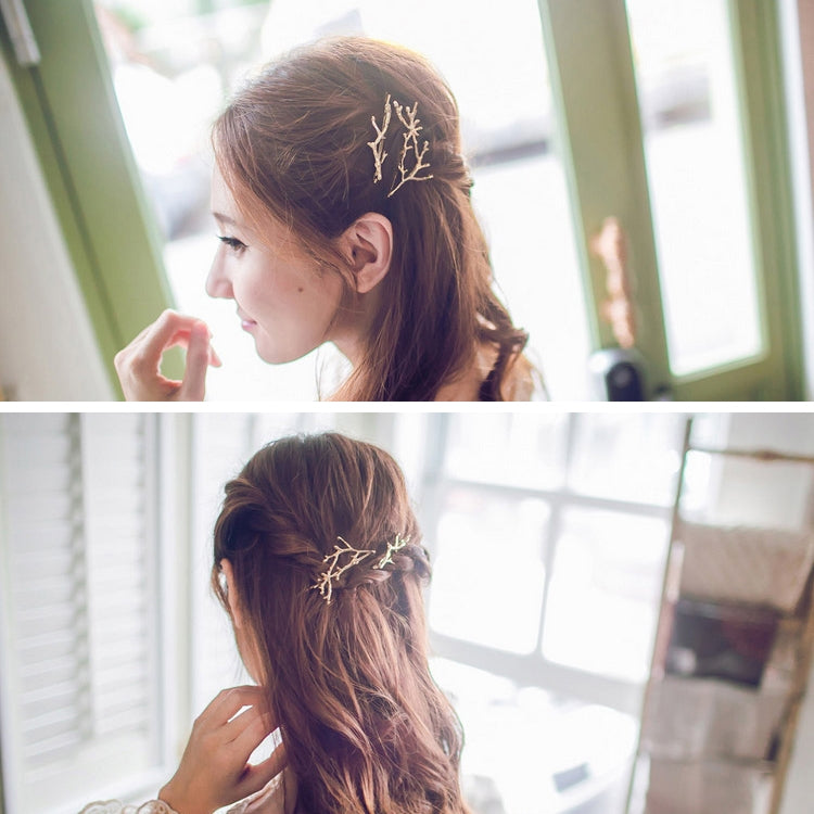 3 PCS Vintage Tree Branch Hair Clips Girls Alloy Hairpins, Length: 7.8 cm, Gold, Sliver