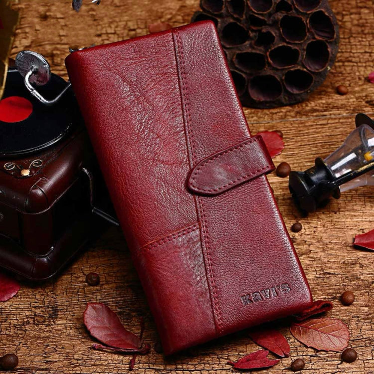 KAVIS Genuine Leather Women Wallet Long Clutch Zipper Coin Purse