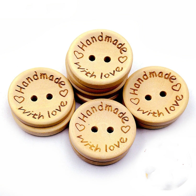 100 PCS/Set Natural Color Wooden Buttons Handmade Love Letter Wood Button Craft DIY Baby Apparel Accessories, 15mm, 20mm, 25mm