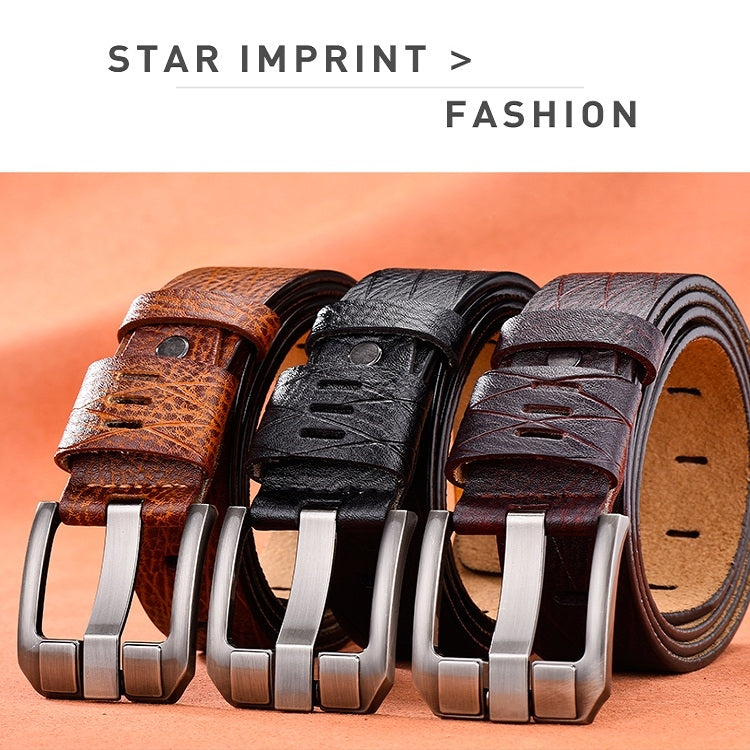 Men Vintage Crocodile Textured Leather Belt, 105CM, 110CM, 115CM, 120CM, 125CM