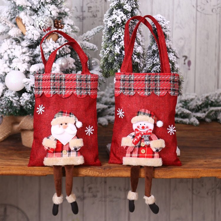 Christmas Burlap Gift Bag Candy Bag Plaid Tote Bag, Elderly, Snowman, Elk, Bear