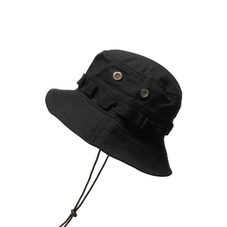 Outdoor Hip-Hop Hat Fisherman Hat Windproof Basin Hat with Drawstring, L
