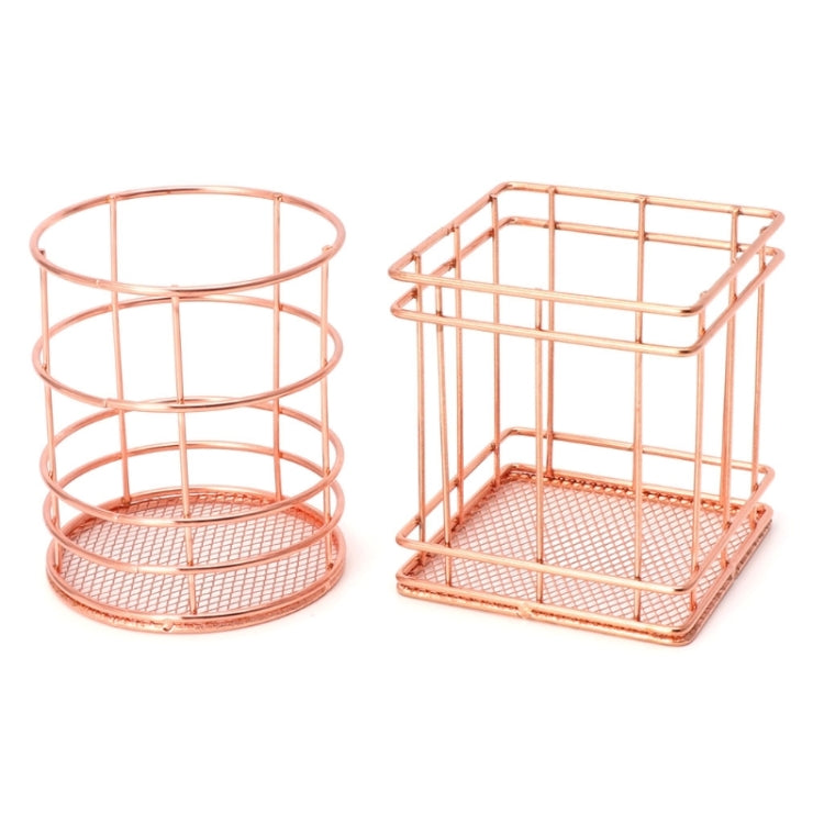 Rose Gold Metal Pen Holder Box Case Iron Art Receiving Basket Desk Stationery Office School Desk Supplies