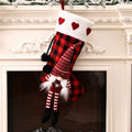 Hanging Feet Faceless Doll Christmas Socks Christmas Decoration Gift Bag, Red And Black Grid, Black And White Grid