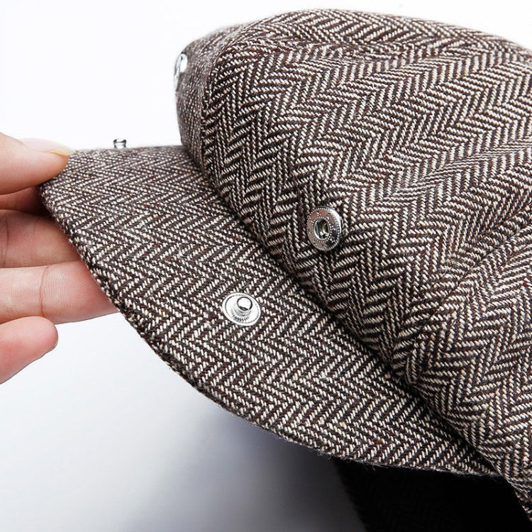 14128 Stripe Snap Design Beret Autumn And Winter Retro Wild Octagonal Hat, 58CM, 60CM