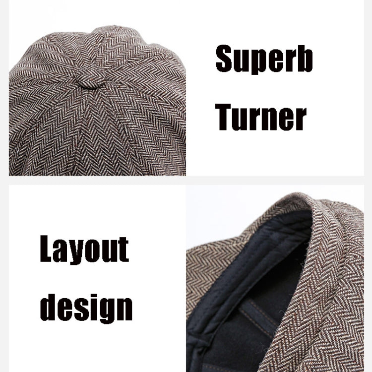 14128 Stripe Snap Design Beret Autumn And Winter Retro Wild Octagonal Hat, 58CM, 60CM