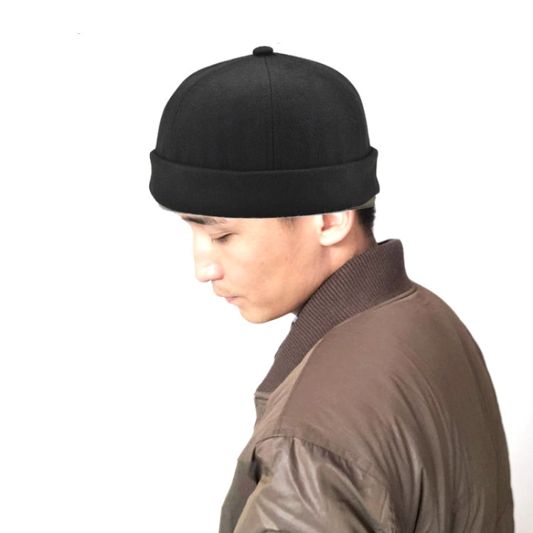 G12788 Iron Mark Street Melon Skullcap Retro Flanged Landlord Hat without Eaves, G12788 Black, G12788 Grey, G12788 Deep Beige, G12788 Dark Gray, G12788 Dark Blue