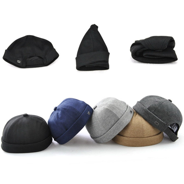 G12788 Iron Mark Street Melon Skullcap Retro Flanged Landlord Hat without Eaves, G12788 Black, G12788 Grey, G12788 Deep Beige, G12788 Dark Gray, G12788 Dark Blue