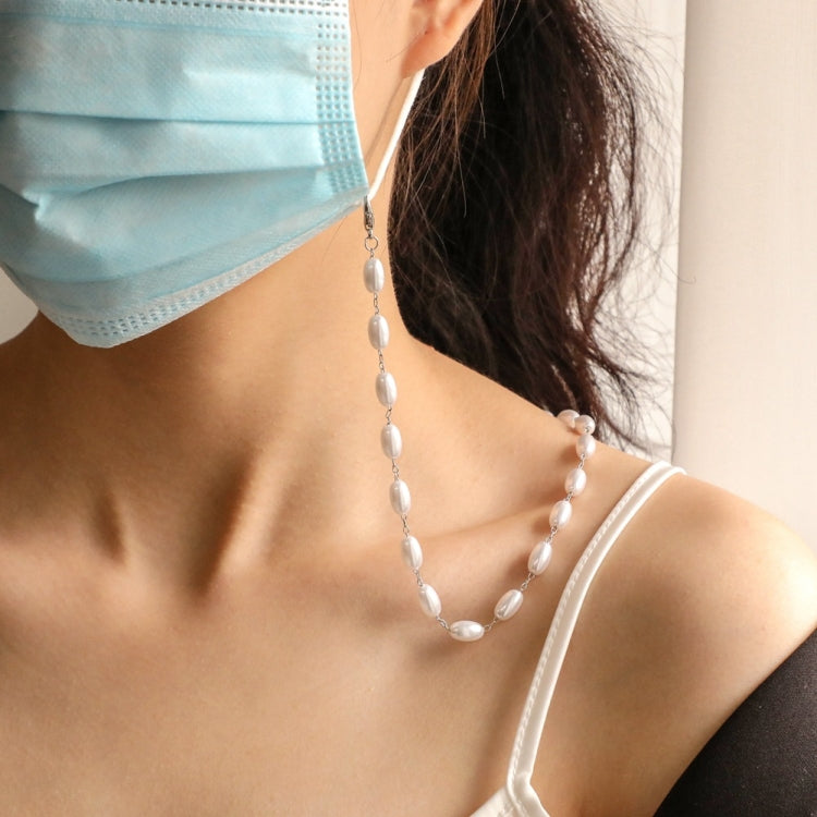 Mask Anti-Lost Lanyard Necklace Simple Oval-Shaped Pearl Mask Glasses Chain, Oval-Shaped Pearl  Chain