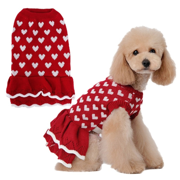 Autumn Winter Pet Red Love Sweater Festive Christmas Pet Clothes, XS, S, M, L, XL, XXL