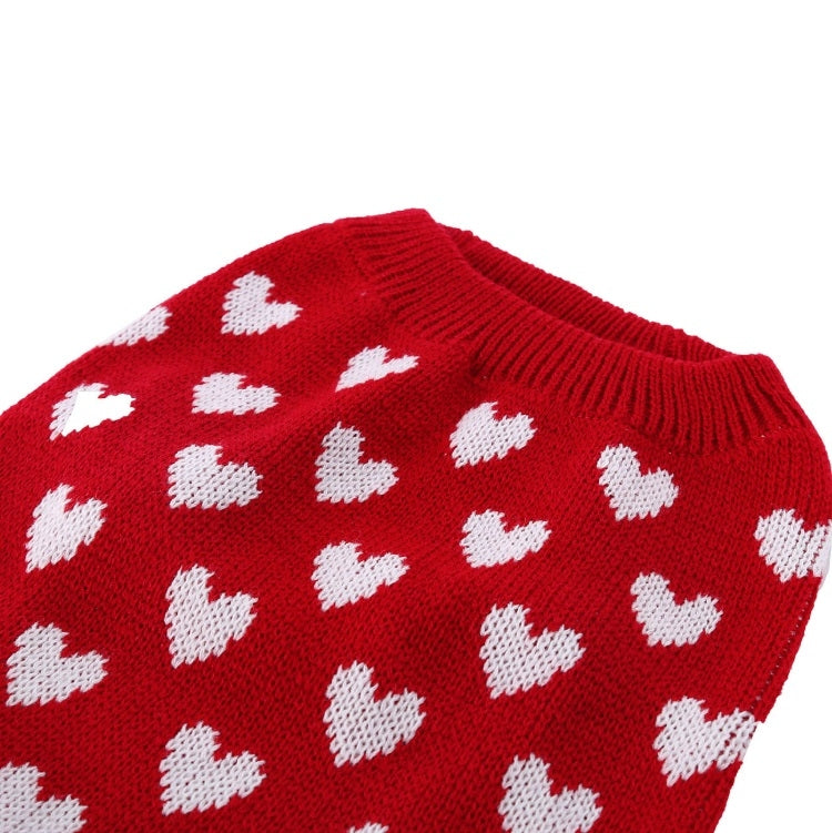 Autumn Winter Pet Red Love Sweater Festive Christmas Pet Clothes, XS, S, M, L, XL, XXL