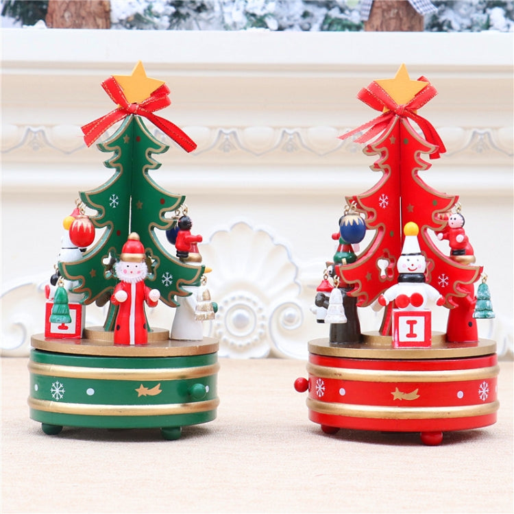 Christmas Decorations Christmas Tree Wooden Rotating Music Box, Red, Green