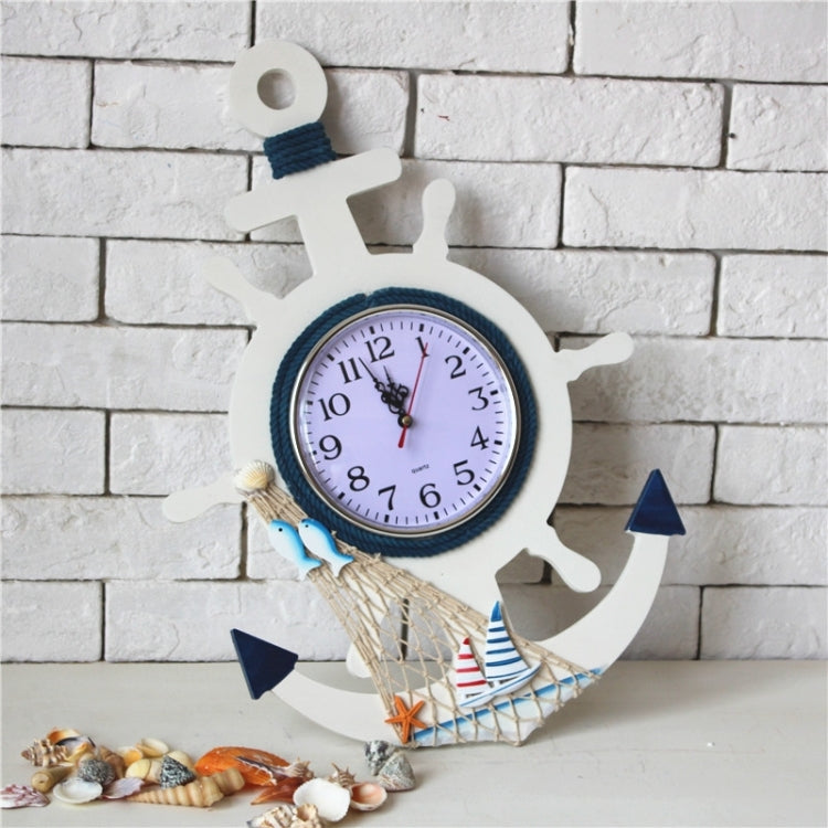Mediterranean Style Blue And White Rudder Clock Wall Clock Home Living Room Bedroom Decoration Wooden Crafts, Pisces, Sailing