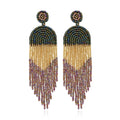 Ethnic Earrings Handmade Beaded Bohemian Tassel Earrings, Green E68671